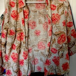 Joie Linen Shirt with Pink and Green Floral Design